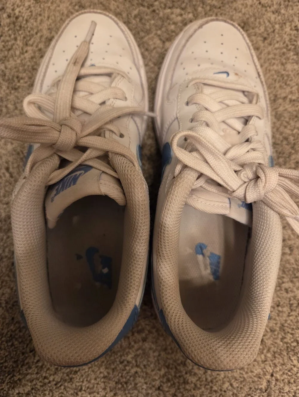 Nike Kids White Sneakers with Blue Swoosh